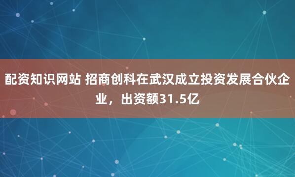 配资知识网站 招商创科在武汉成立投资发展合伙企业，出资额31.5亿